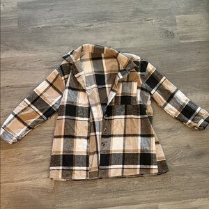 SHEIN Women's Plaid Button Down Shirt in Black and Tan